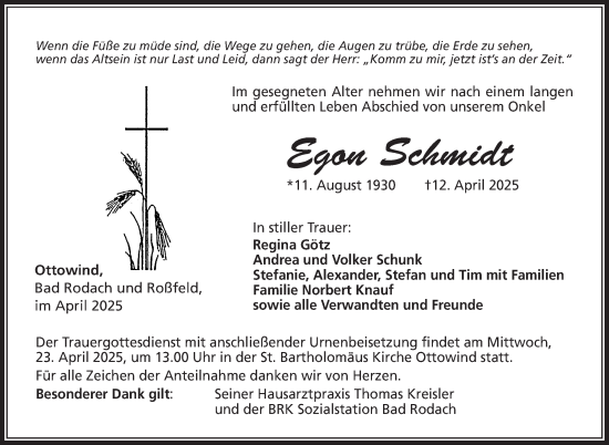Traueranzeige von Egon Schmidt von Neue Presse Coburg