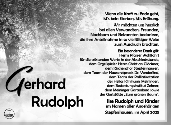 Traueranzeige von Gerhard Rudolph von Südthüringer Presse