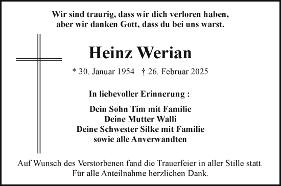 Traueranzeige von Heinz Werian von Frankenpost