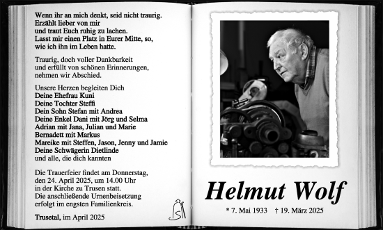 Traueranzeige von Helmut Wolf von Südthüringer Presse