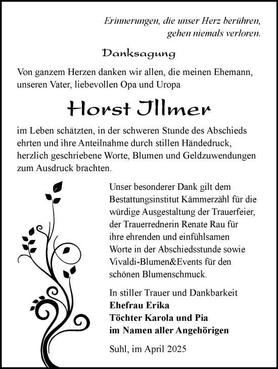 Traueranzeige von Horst Illmer von Südthüringer Presse