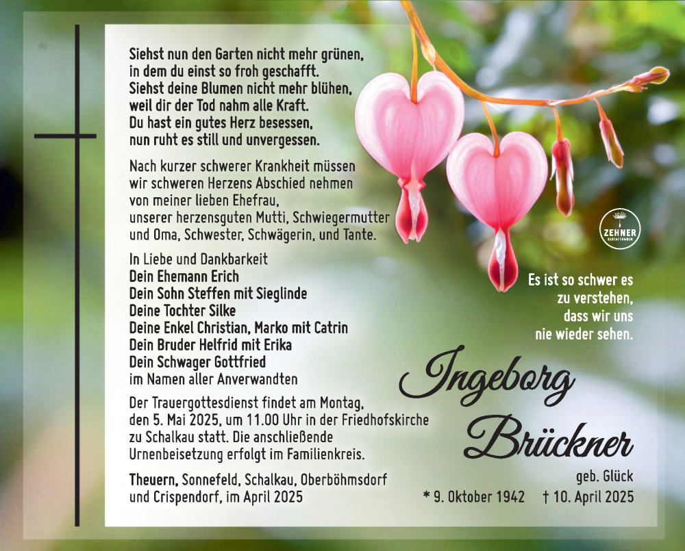  Traueranzeige für Ingeborg Brückner vom 26.04.2025 aus Südthüringer Presse