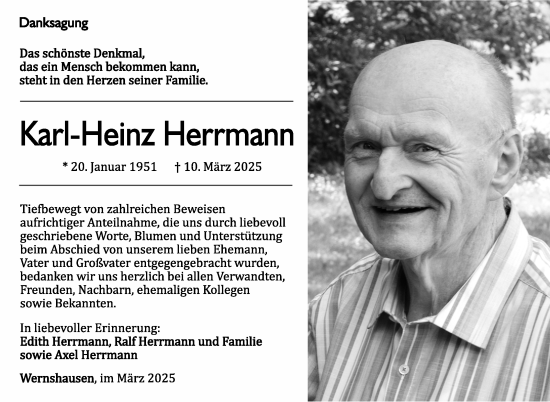 Traueranzeige von Karl-Heinz Herrmann von Südthüringer Presse