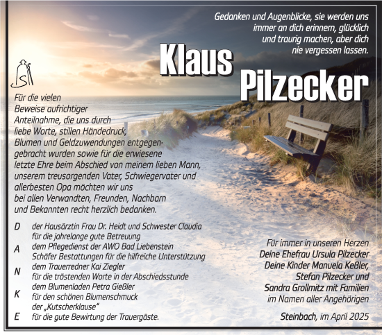 Traueranzeige von Klaus Pilzecker von Südthüringer Presse