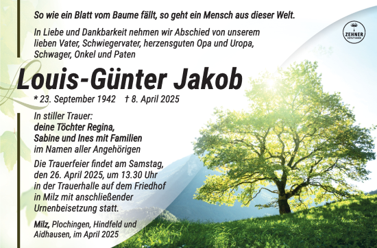 Traueranzeige von Louis-Günter Jakob von Südthüringer Presse
