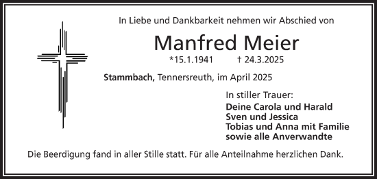 Traueranzeige von Manfred Meier von Frankenpost