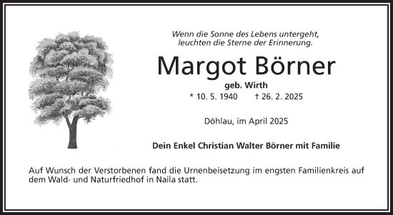 Traueranzeige von Margot Börner von Frankenpost