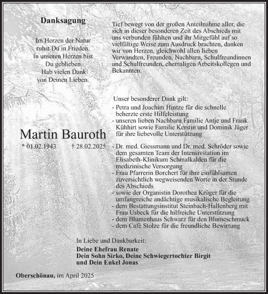 Traueranzeige von Martin Bauroth von Südthüringer Presse
