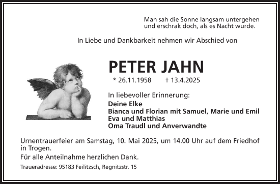 Traueranzeige von Peter Jahn von Frankenpost