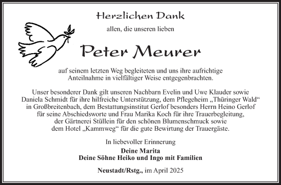Traueranzeige von Peter Meurer von Südthüringer Presse