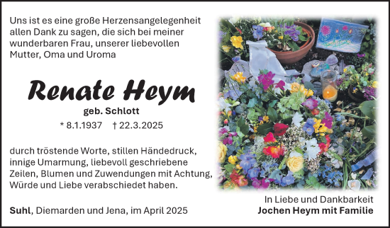 Traueranzeige von Renate Heym von Südthüringer Presse