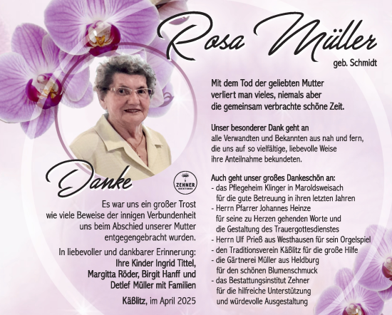 Traueranzeige von Rosa Müller von Südthüringer Presse