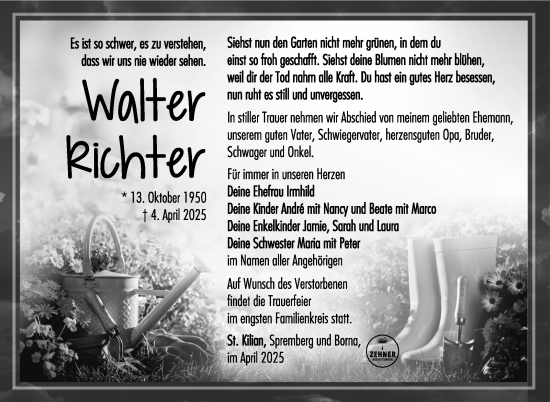 Traueranzeige von Walter Richter von Südthüringer Presse