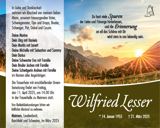 Traueranzeige von Willfried Lesser von Südthüringer Presse