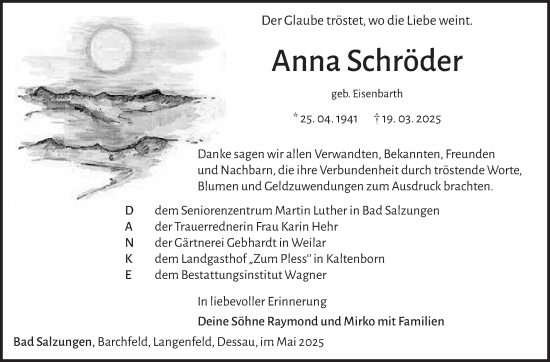 Traueranzeige von Anna Schröder von Südthüringer Presse