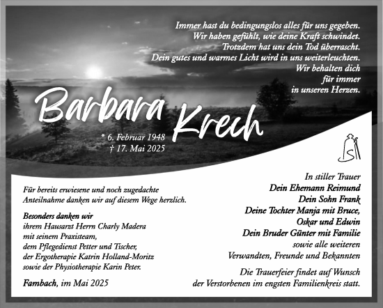 Traueranzeige von Barbara Krech von Südthüringer Presse