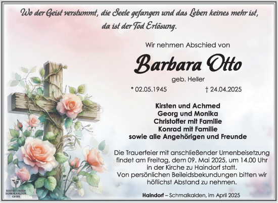 Traueranzeige von Barbara Otto von Südthüringer Presse