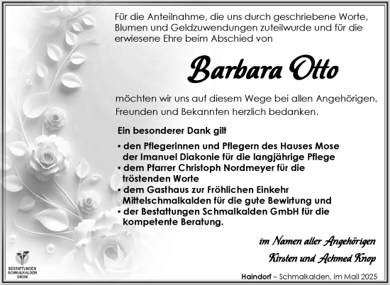 Traueranzeige von Barbara Otto von Südthüringer Presse