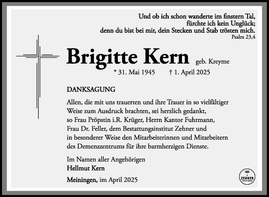 Traueranzeige von Brigitte Kern von Südthüringer Presse