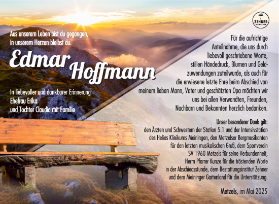 Traueranzeige von Edmar Hoffmann von Südthüringer Presse