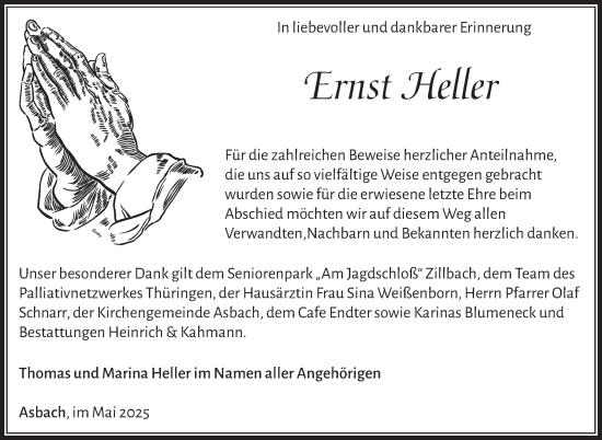 Traueranzeige von Ernst Heller von Südthüringer Presse