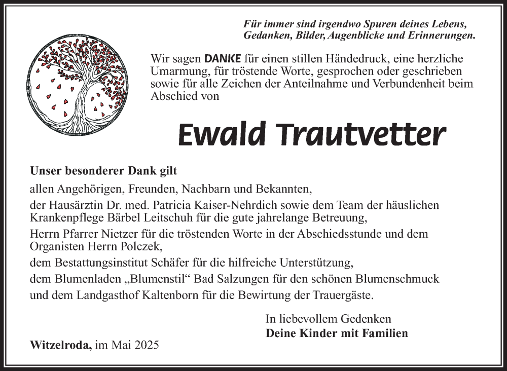 Traueranzeige für Ewald Trautvetter vom 02.05.2025 aus Südthüringer Presse