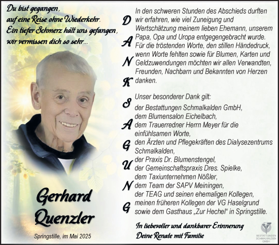 Traueranzeige von Gerhard Quenzler von Südthüringer Presse