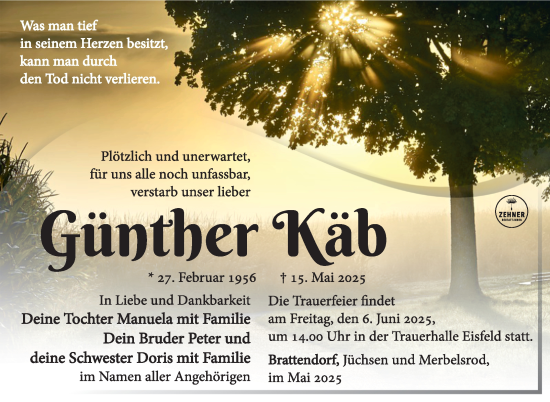 Traueranzeige von Günther Käb von Südthüringer Presse