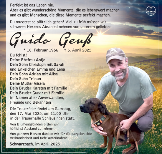 Traueranzeige von Guido Geuß von Südthüringer Presse