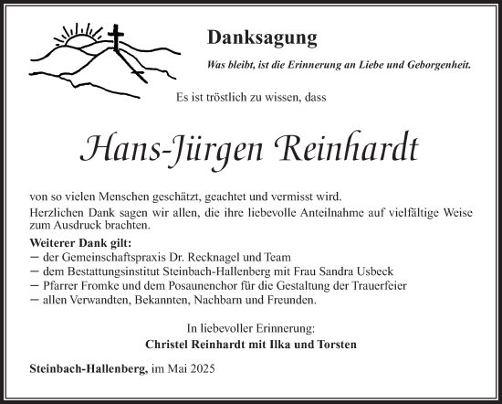 Traueranzeige von Hans-Jürgen Reinhardt von Südthüringer Presse