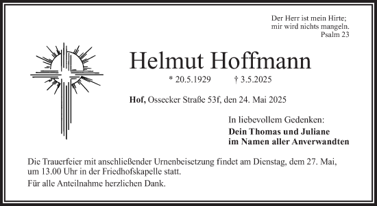 Traueranzeige von Helmut Hoffmann von Frankenpost