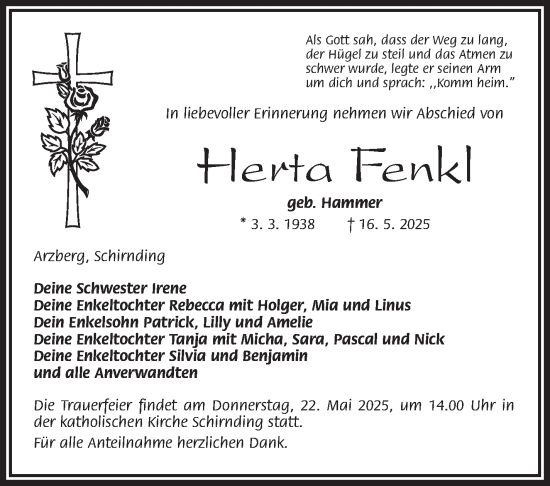 Traueranzeige von Herta Fenkl von Frankenpost