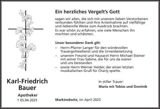 Traueranzeige von Karl-Friedrich Bauer von Frankenpost