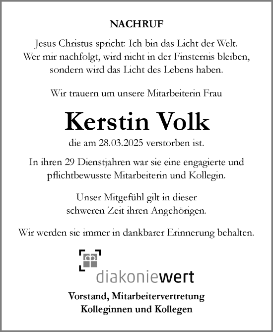 Traueranzeige von Kerstin Volk von Südthüringer Presse