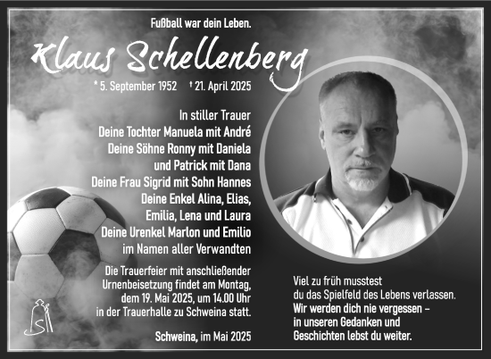 Traueranzeige von Klaus Schellenberg von Südthüringer Presse