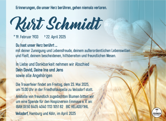 Traueranzeige von Kurt Schmidt von Südthüringer Presse