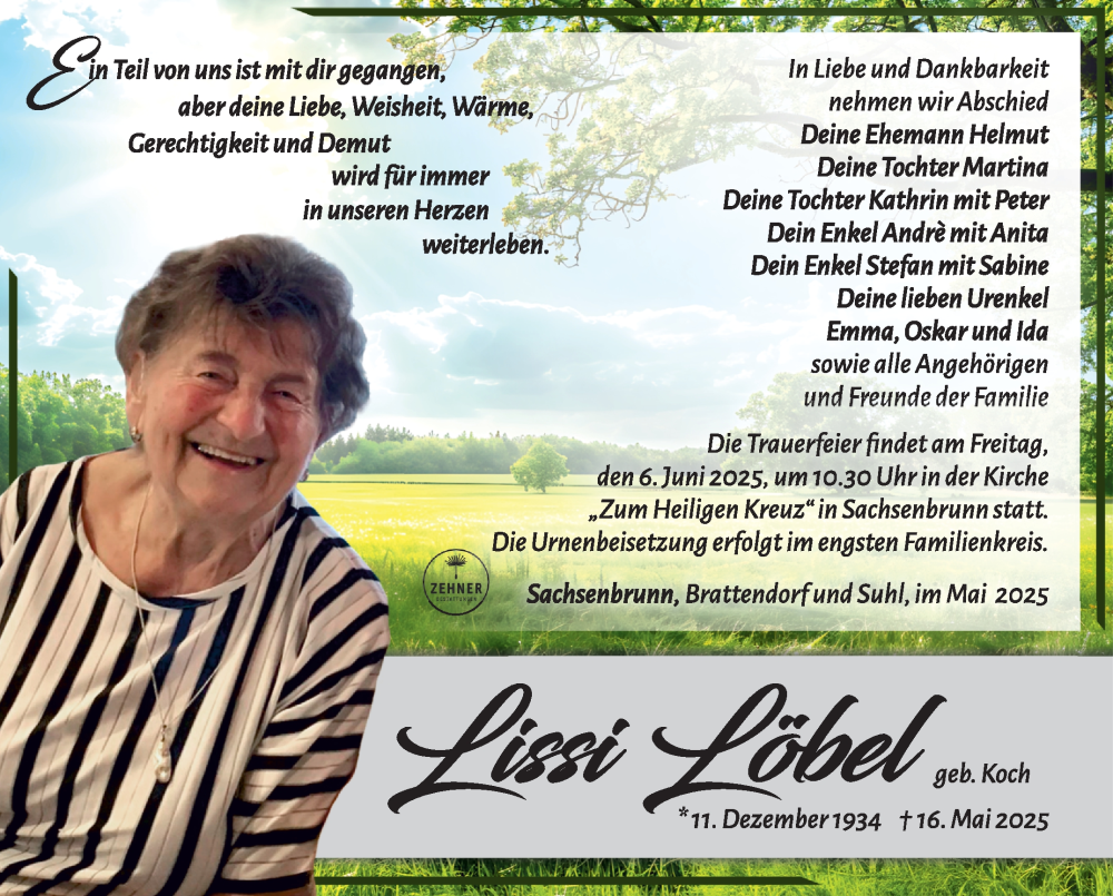  Traueranzeige für Lissi Löbel vom 31.05.2025 aus Südthüringer Presse