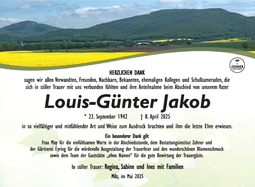  Traueranzeige für Louis-Günter Jakob vom 10.05.2025 aus Südthüringer Presse
