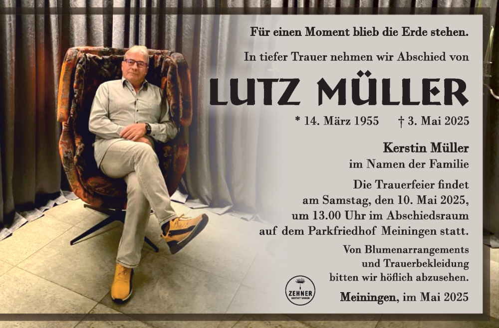  Traueranzeige für Lutz Müller vom 07.05.2025 aus Südthüringer Presse