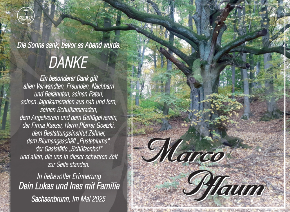  Traueranzeige für Marco Pflaum vom 31.05.2025 aus Südthüringer Presse