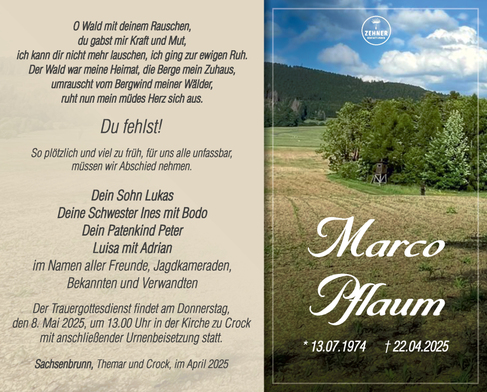  Traueranzeige für Marco Pflaum vom 03.05.2025 aus Südthüringer Presse