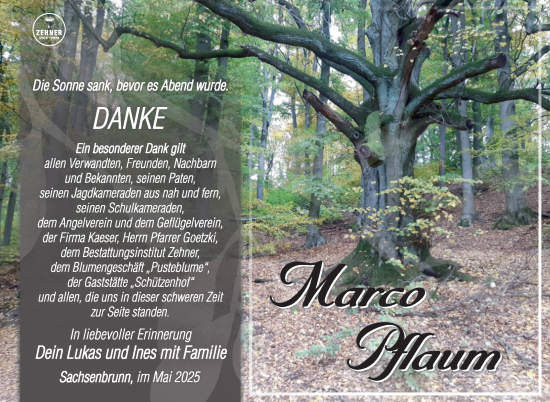 Traueranzeige von Marco Pflaum von Südthüringer Presse