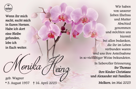 Traueranzeige von Monika Heinz von Südthüringer Presse