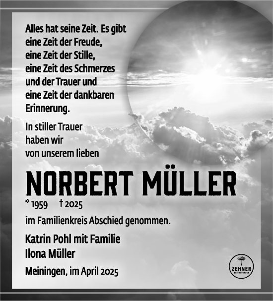 Traueranzeige von Norbert Müller von Südthüringer Presse
