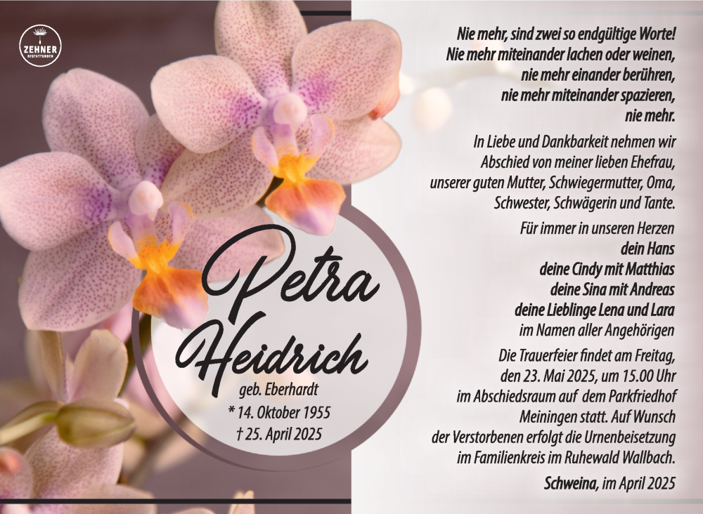  Traueranzeige für Petra Heidrich vom 16.05.2025 aus Südthüringer Presse