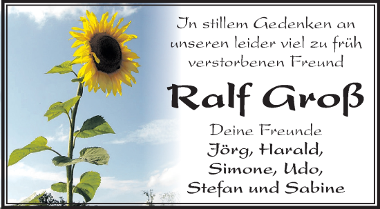 Traueranzeige von Ralf Groß von Südthüringer Presse