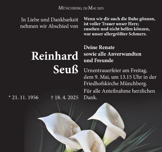 Traueranzeige von Reinhard Seuß von Frankenpost