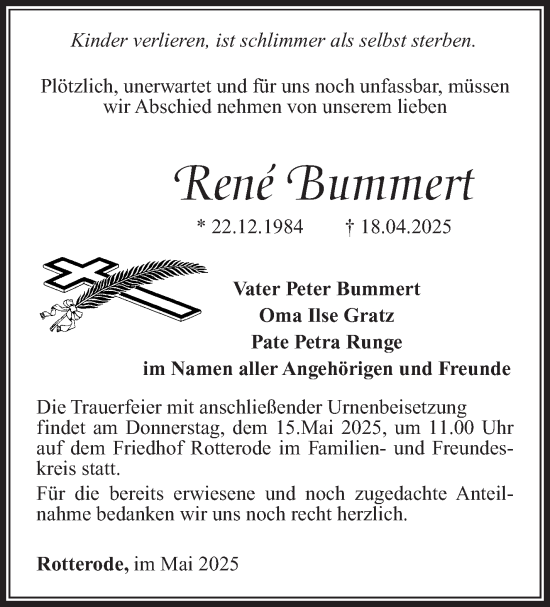 Traueranzeige von René Bummert von Südthüringer Presse