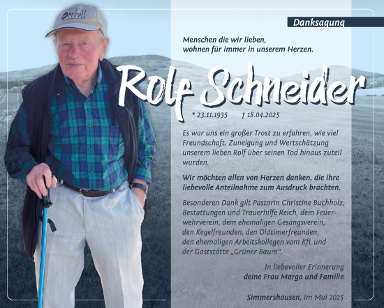 Traueranzeige von Rolf Schneider von Südthüringer Presse