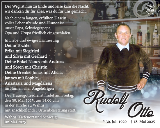 Traueranzeige von Rudolf Otto von Südthüringer Presse